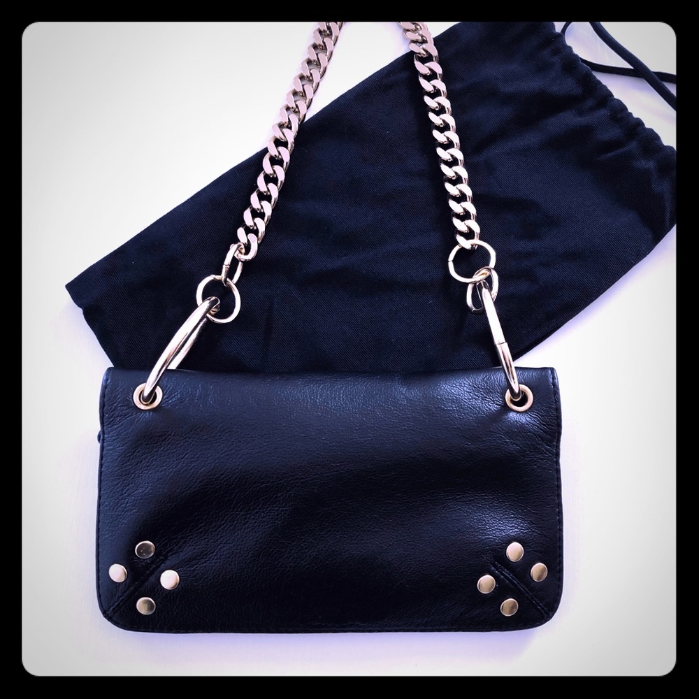 Wallet bag chain handle Black brass studded Napa leather 2 side wallet style